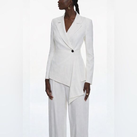 Karen Millen Petite Drape Detail Tailored Blazer – White Asymmetrical Wrap Sz 4